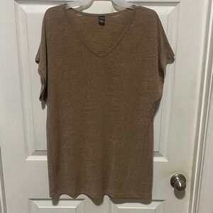 SHEIN Brown V-Neck Short Sleeve Blouse